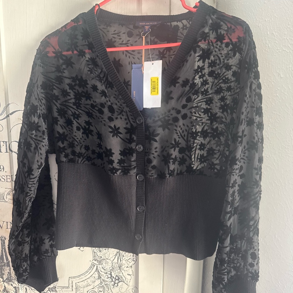 NWT Skies are Blue Black Floral Button-Up Cardigan